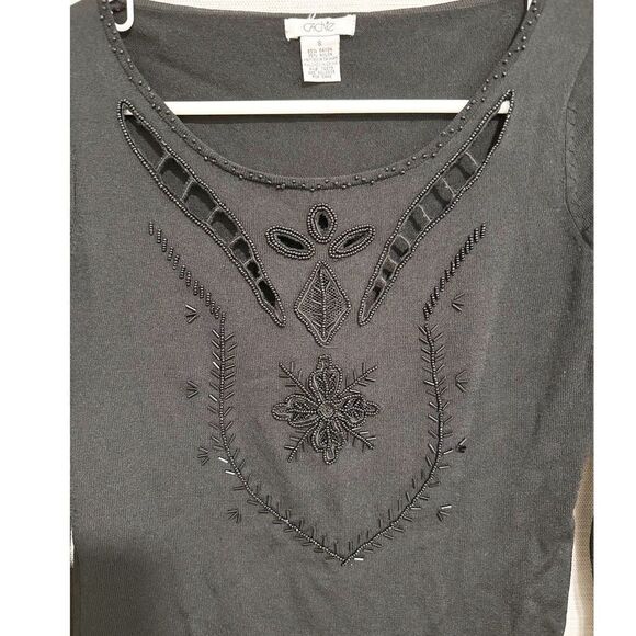 Vintage cache 90s style beaded long sleeve black top - Picture 2 of 4